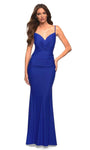 V-neck Floor Length Spaghetti Strap Jersey Natural Waistline Sheath Open-Back Back Zipper Sheath Dress/Party Dress