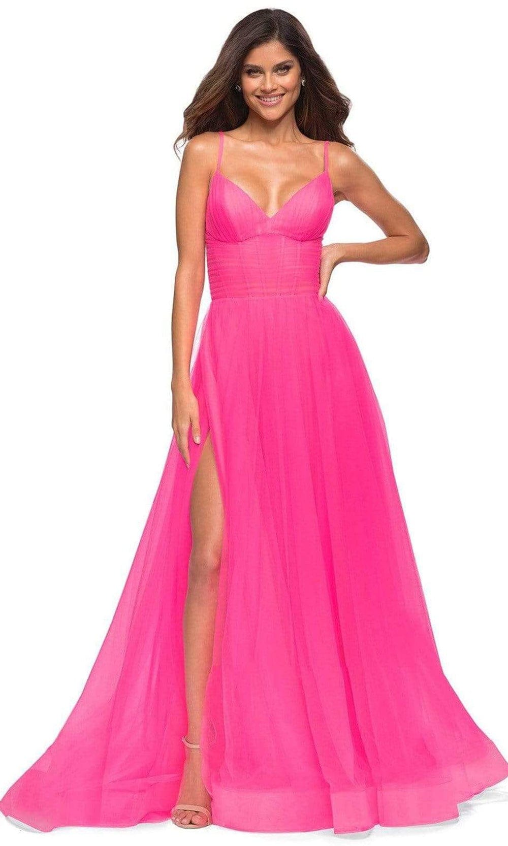 La Femme - 30472 High Waisted A-line Tulle Gown
