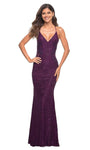 V-neck Spaghetti Strap Lace Sheath Applique Beaded Illusion Natural Waistline Sheath Dress with a Brush/Sweep Train