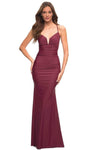 Sophisticated V-neck Fall Spaghetti Strap Natural Waistline Floor Length Ruched Cutout Sheath Bandeau Neck Notched Collar Jersey Sheath Dress with a Brush/Sweep Train