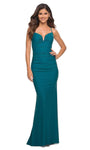 Sophisticated V-neck Ruched Cutout Floor Length Spaghetti Strap Bandeau Neck Notched Collar Natural Waistline Fall Jersey Sheath Sheath Dress with a Brush/Sweep Train