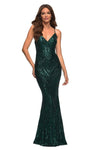 V-neck Spaghetti Strap Natural Waistline Sequined Open-Back Back Zipper Lace-Up Floor Length Mermaid General Print Dress