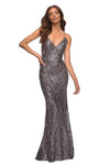 V-neck Back Zipper Open-Back Lace-Up Sequined Natural Waistline Floor Length Spaghetti Strap Mermaid General Print Dress