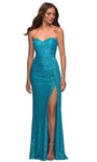 Strapless Natural Waistline Slit Open-Back Sequined Fitted Ruched Back Zipper Sheath Sweetheart Sheath Dress with a Brush/Sweep Train