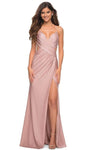 V-neck Natural Waistline Ruched Back Zipper Cutout Slit Beaded Open-Back Sleeveless Spaghetti Strap Sheath Floor Length Sheath Dress with a Brush/Sweep Train With a Sash