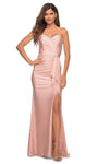 Sexy Strapless Sweetheart Jersey Sheath Natural Waistline Back Zipper Ruched Peplum Slit Sheath Dress with a Brush/Sweep Train With Ruffles