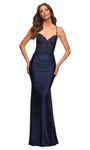 V-neck Open-Back Beaded Sheer Mermaid Spaghetti Strap Natural Waistline Dress with a Brush/Sweep Train