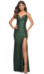 V-neck Sleeveless Spaghetti Strap Floor Length Natural Waistline Sheath Jersey Slit Back Zipper Ruched Lace-Up Sheath Dress/Evening Dress/Prom Dress