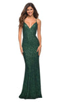 V-neck Spaghetti Strap Sheath Sequined Open-Back Back Zipper Natural Waistline Sheath Dress with a Brush/Sweep Train