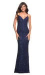 V-neck Sheath Natural Waistline Back Zipper Open-Back Sequined Spaghetti Strap Sheath Dress with a Brush/Sweep Train