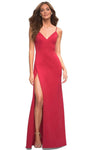 V-neck Slit Back Zipper Draped Open-Back Spaghetti Strap Floor Length Jersey Sheath Natural Waistline Sheath Dress/Prom Dress