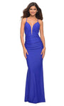 V-neck Lace-Up Back Zipper Cutout Sheer Ruched Empire Waistline Plunging Neck Jersey Sleeveless Mermaid Evening Dress with a Brush/Sweep Train