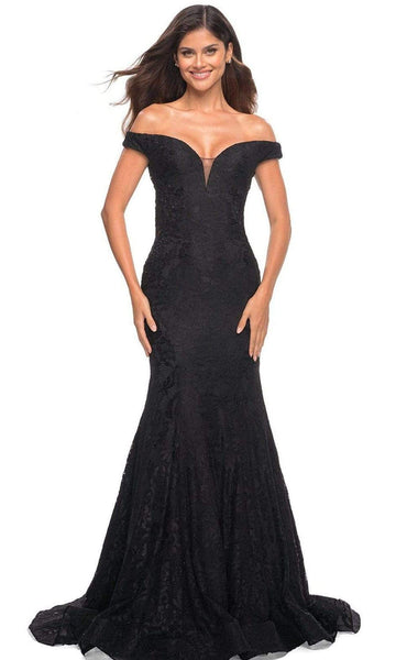 V-neck Mermaid Sheer Back Zipper Fitted Beaded Open-Back Natural Waistline Off the Shoulder Lace Evening Dress with a Brush/Sweep Train