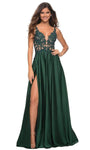 A-line V-neck Floor Length Flowy Back Zipper Pleated Sheer Applique Slit Open-Back Beaded Sleeveless Floral Print Plunging Neck Natural Waistline Dress with a Brush/Sweep Train