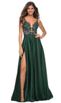 A-line V-neck Floor Length Applique Slit Back Zipper Pleated Beaded Open-Back Flowy Sheer Plunging Neck Floral Print Natural Waistline Sleeveless Dress with a Brush/Sweep Train