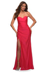 Strapless Jersey Sweetheart Sheath Natural Waistline Slit Back Zipper Fitted Ruched Open-Back Sheath Dress with a Brush/Sweep Train