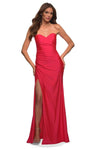 Strapless Sweetheart Natural Waistline Jersey Sheath Fitted Back Zipper Open-Back Ruched Slit Sheath Dress with a Brush/Sweep Train