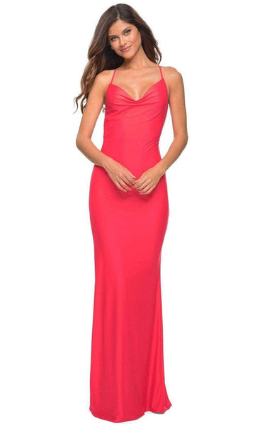 Jersey Natural Waistline Floor Length Sleeveless Spaghetti Strap Cowl Neck Sheath Fitted Sheer Open-Back Back Zipper Ruched Slit Sheath Dress with a Brush/Sweep Train