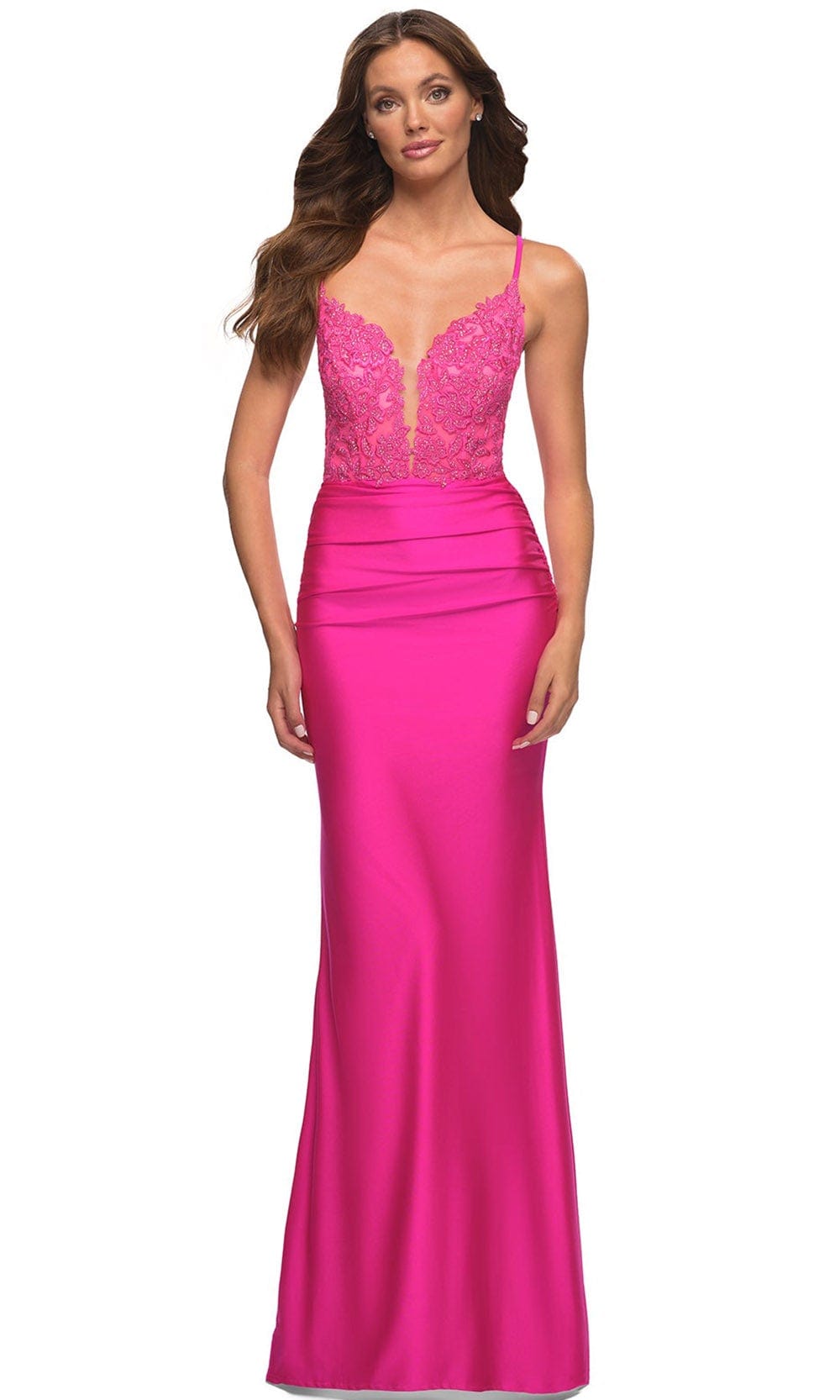 La Femme 30606 - V-Neck Sheath Evening Dress
