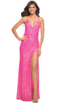 V-neck Sleeveless Floor Length Lace-Up Slit Sequined Natural Waistline Sheath Sheath Dress/Evening Dress