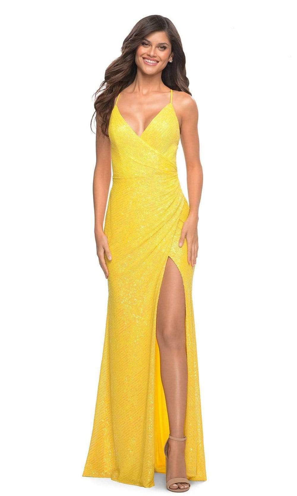 La Femme - 30620 Draped High Slit Sequin Gown

