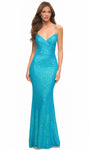 V-neck Floor Length Sheath Wrap Lace-Up Sequined Spaghetti Strap Natural Waistline Sheath Dress/Evening Dress/Party Dress