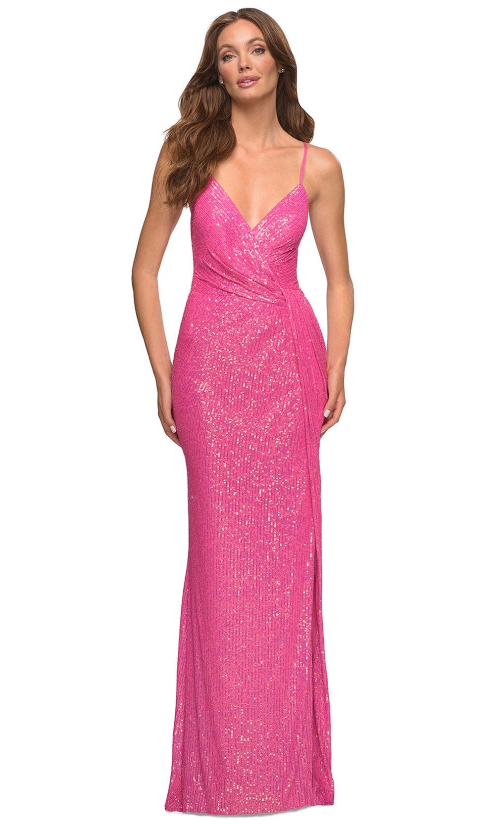 La Femme 30624 - V-Neck Sleeveless Evening Dress
