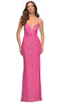 V-neck Sleeveless Floor Length Sheath Natural Waistline Sequined Lace-Up Slit Draped Sheath Dress/Evening Dress/Prom Dress