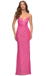 V-neck Sequined Draped Lace-Up Slit Floor Length Sleeveless Sheath Natural Waistline Sheath Dress/Evening Dress/Prom Dress