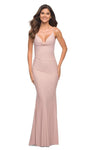 V-neck Natural Waistline Cowl Neck Floor Length Draped Ruched Back Zipper Mermaid Jersey Dress with a Brush/Sweep Train