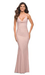 V-neck Mermaid Floor Length Cowl Neck Natural Waistline Jersey Draped Back Zipper Ruched Dress with a Brush/Sweep Train