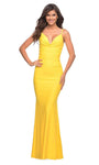 V-neck Floor Length Cowl Neck Natural Waistline Ruched Back Zipper Draped Jersey Mermaid Dress with a Brush/Sweep Train