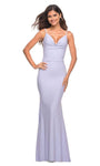 V-neck Jersey Mermaid Floor Length Back Zipper Ruched Draped Natural Waistline Cowl Neck Dress with a Brush/Sweep Train