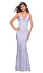 V-neck Cowl Neck Draped Back Zipper Ruched Natural Waistline Jersey Mermaid Floor Length Dress with a Brush/Sweep Train