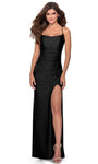 Sheath Natural Waistline Scoop Neck Jersey Fitted Slit Open-Back Sleeveless Spaghetti Strap Floor Length Sheath Dress/Evening Dress