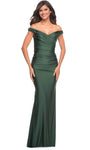 Natural Waistline Floor Length Off the Shoulder Sheath Back Zipper Ruched Fitted V Back Sheath Dress/Evening Dress with a Brush/Sweep Train