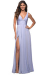 Sexy A-line V-neck Empire Waistline Sleeveless Jersey Slit Open-Back Back Zipper Prom Dress with a Brush/Sweep Train