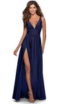 Sexy A-line V-neck Back Zipper Slit Open-Back Sleeveless Empire Waistline Jersey Prom Dress with a Brush/Sweep Train