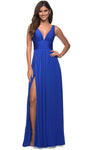 Sexy A-line V-neck Back Zipper Slit Open-Back Empire Waistline Sleeveless Jersey Prom Dress with a Brush/Sweep Train