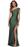 Jersey Sheath One Shoulder Back Zipper Slit Asymmetric Fitted Ruched Floor Length Natural Waistline Sheath Dress/Evening Dress