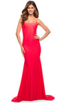 Sexy Jersey Sleeveless Natural Waistline Mermaid Straight Neck Fitted Back Zipper Open-Back Evening Dress with a Brush/Sweep Train