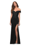 Floor Length Jersey Open-Back Ruched Slit Back Zipper Natural Waistline Off the Shoulder Sheath Sheath Dress/Evening Dress/Prom Dress With Ruffles