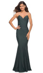 V-neck Natural Waistline Mermaid Open-Back Beaded Ruched Back Zipper Jersey Dress with a Brush/Sweep Train