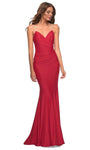 V-neck Beaded Back Zipper Ruched Open-Back Natural Waistline Jersey Mermaid Dress with a Brush/Sweep Train