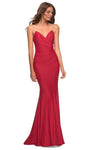 V-neck Back Zipper Beaded Open-Back Ruched Natural Waistline Mermaid Jersey Dress with a Brush/Sweep Train