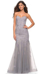 Strapless Sweetheart Mermaid Natural Waistline Back Zipper Illusion Applique Open-Back Beaded Floor Length Dress with a Brush/Sweep Train