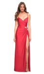 V-neck Natural Waistline Sheath Ruched Back Zipper Slit Cutout Lace-Up Jersey Sheath Dress with a Brush/Sweep Train