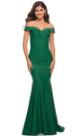 V-neck Mermaid Jersey Off the Shoulder Open-Back Ruched Gathered Evening Dress with a Brush/Sweep Train by La Femme