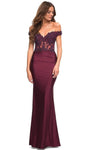 Sheath Off the Shoulder Natural Waistline Ruched Illusion Open-Back Beaded Back Zipper Floor Length Sheath Dress/Prom Dress with a Brush/Sweep Train