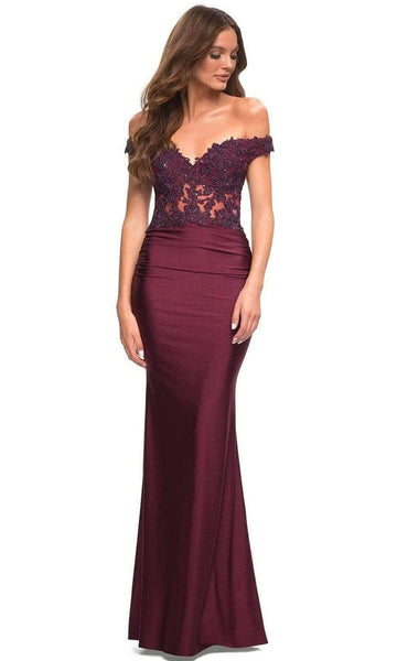 Illusion Open-Back Beaded Ruched Back Zipper Sheath Natural Waistline Floor Length Off the Shoulder Sheath Dress/Prom Dress with a Brush/Sweep Train